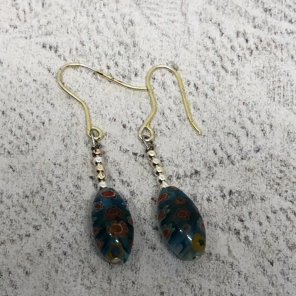 Gold over sterling silver hooks millefiori murano art glass earrings boho - Picture 4 of 5
